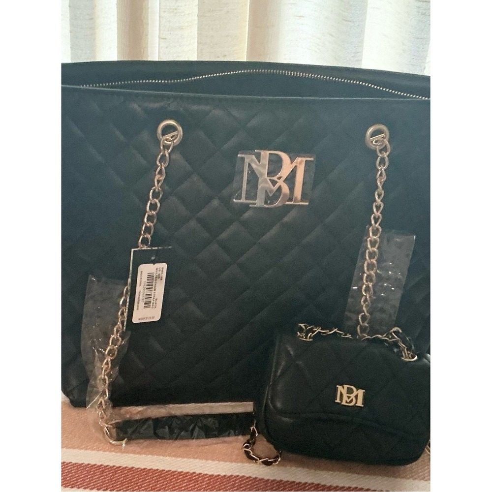 NWT Badgley Mischka Black Quilted Tote & Mini-Me Set